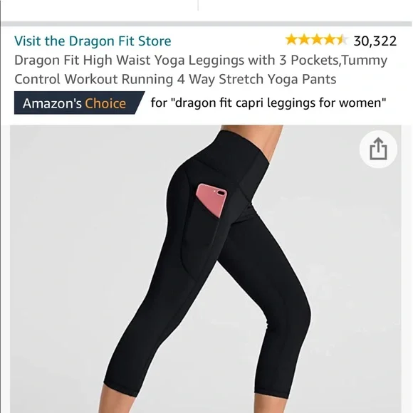 Dragon Fit High Waist Yoga Leggings with 3 Pockets,Tummy Control Workout Running - Picture 8 of 11